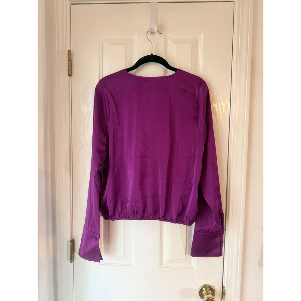 Good American Purple Satin Wrap Blouse V-Neck Long Sleeve Top Size 3 Large - Picture 5 of 5